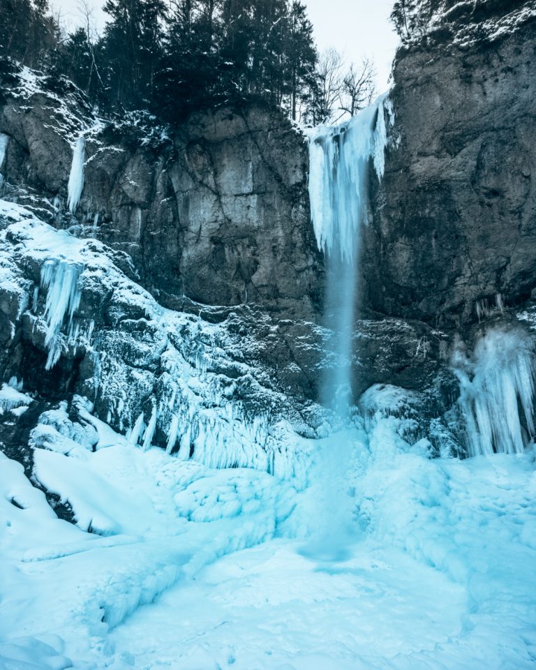 Frozen Waterfall in Appenzell, Switzerland called Leuenfall. Accesible with a hike or short walk.