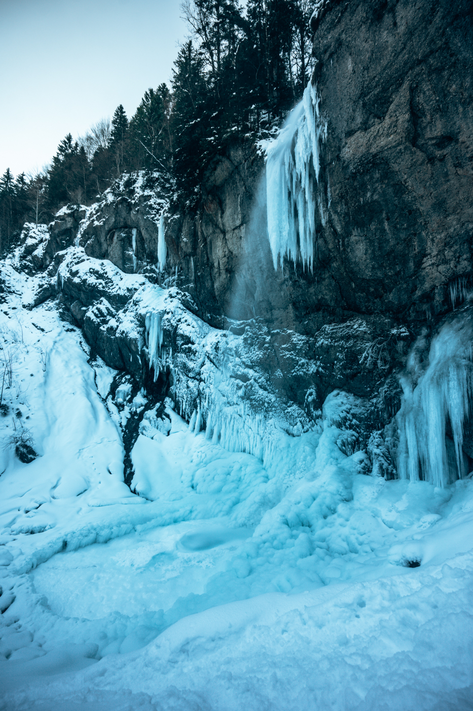 Frozen Waterfall in Appenzell, Switzerland called Leuenfall. Accesible with a hike or short walk.