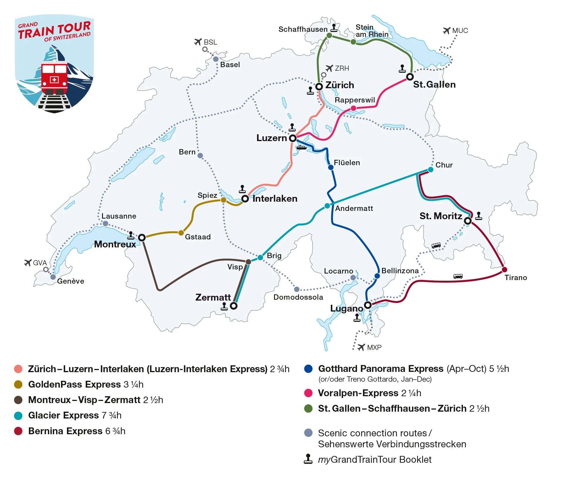 Grand Train Tour of Switzerland - All Routes